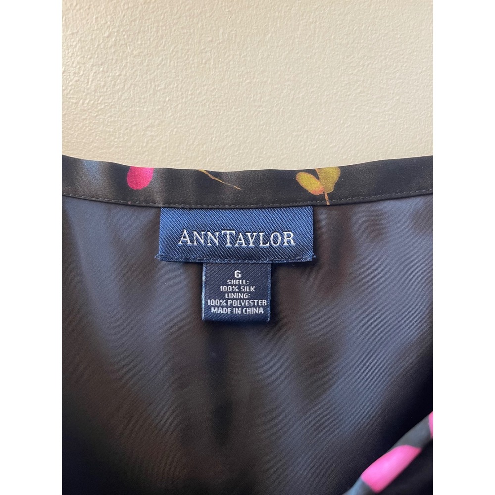 Ann Taylor Silk Midi Skirt Womens 6 Black Pink Floral Excellent A-Line Satin - Picture 5 of 8